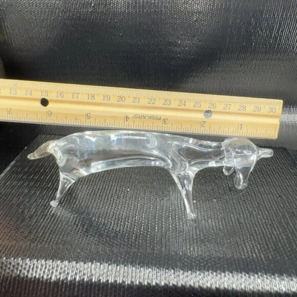 Vintage Clear Hand blown Art Glass Dachshund Wiener Dog Figurine Delicate Figure